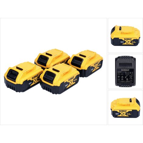 Pack de 4 batteries 18V XR Li-Ion 5,0 Ah – Témoin de charge LED – Compatible outils DEWALT XR 18V – Légères et sans effet mémoire