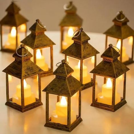 Lot de 10 mini lanternes LED dorées pour table, piles incluses, décoration Ramadan Halloween mariage Noël (1/4)