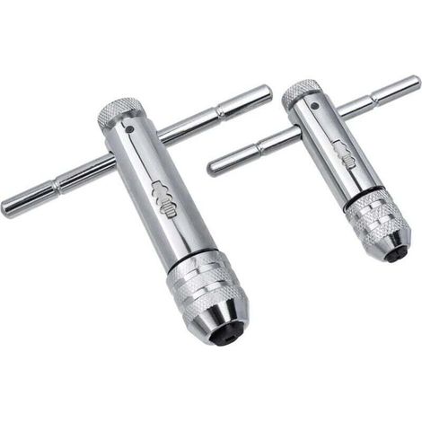 2 Clé à Taraud Clé Taraudage à T Poignée Coulissante Alésoir à Tarauder Réglable, Porte-Taraud Robinet Clé à Cliquet Réversible Taraudage Manuel M3-M8 / M5-M12