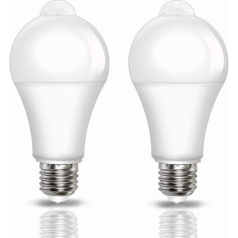 Ampoule Détecteur de Mouvement E27 9W, 800LM Blanc Froid 6500K Ampoule LED E27 Capteur PIR, Auto On/Off, pour Couloir, Escalier, Garage, AC 220V, 120 Degrees, Lot de 2 (1/5)
