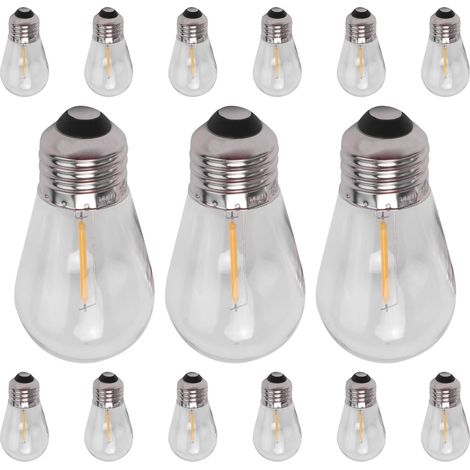 Lot de 15 ampoules LED S14 3V : filament blanc chaud incassable – faible consommation (1W) pour guirlandes lumineuses solaires extérieures décoratives (1/5)