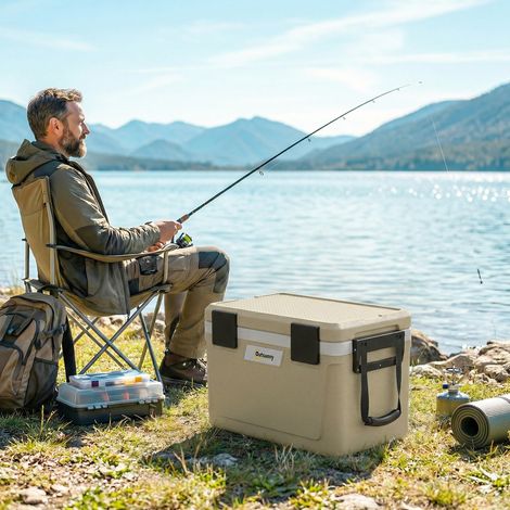 Glacière Portable Isolée de 42,6L avec Poignée, 66,6x38,5x40 cm, Kaki (1/5)