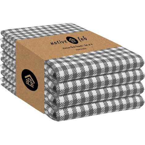 Lot de 4 torchons de Cuisine Doux et absorbants pour Verre et Assiettes à séchage Rapide Motif Vichy à Carreaux avec Boucle de Suspension 38 x 63 cm Gris Blanc (1/5)