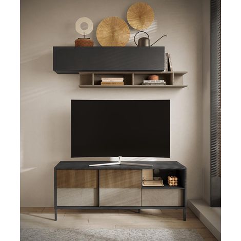 Meuble TV 156 cm chêne mercure/gris argile Evoria (1/5)