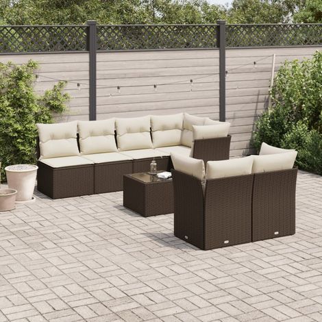 Set sofás de jardín 8 piezas y cojines ratán sintético marrón vidaXL (1/3)