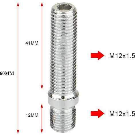 Adaptateur de goujon de roue pour élargissement de jante, vis inversée 60 mm M12x1,5-12x1,5 (1/3)