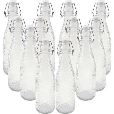 Bouteille en verre - JUANIO - 0,5 L - Lot 12 - Bouchon hermétique - Verre facetté style cristal (1/4)