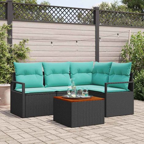 vidaXL Set Divano da Giardino con cuscino 5 pcs Nero polyrattan (1/5)