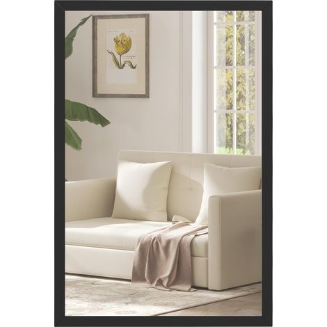 Miroir Mural Rectangulaire 60 x 40 cm, Cadre en Bois Noir (1/5)