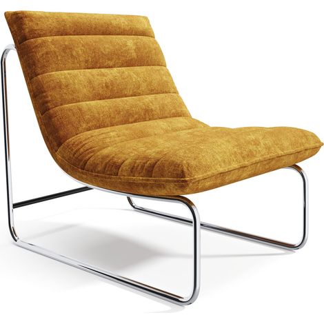 Fauteuil de salon en velours texturé moutarde VINTY (1/5)