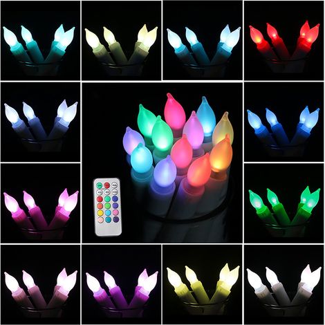 Bougie Électronique Sans Flamme - 12 Pièces - LED Flicker - Télécommande - Minuterie - Changement Couleur RGB - Pile AA - Pour Décoration Intérieure Extérieure (1/5)