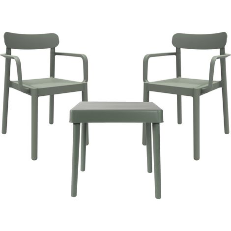 Set 2+1 sillas con brazos-mesa interior, exterior gris verdoso ALBA-ELBA garbar (1/5)