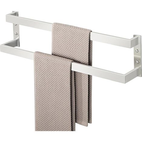 Porte Serviette Salle de Bain Double, 60 CM, en Acier Inoxydable 304, Porte Serviette Mural Cuisine Pratique et Durable, Agréable Support Serviette Salle de Bain, Brossé (1/5)
