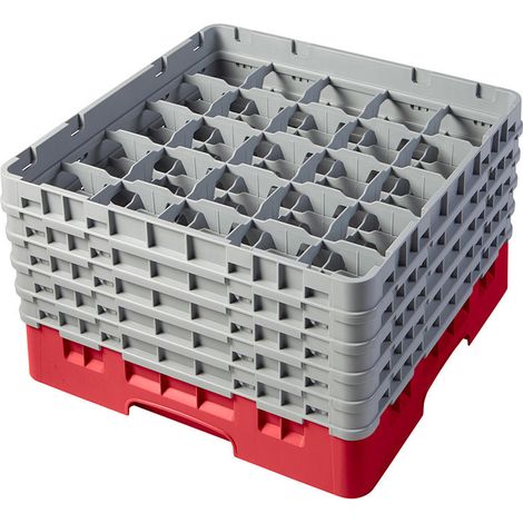 Casiers de lavage - 25 cases à verres haut max 27.9 cm - 50 x 50 x 30.8 cm - Rouge - Lot de 2 - Cambro