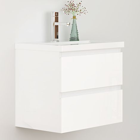 50cm Badmöbel Set Waschtisch mit Unterschrank Gäste WC Hochglanz Weiß Waschbecken Keramik (1/5)