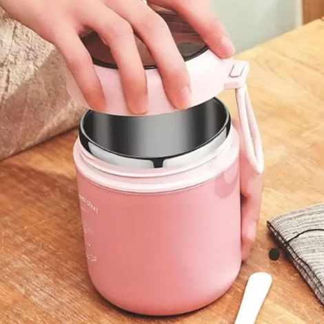 ZHIJIA PREMIUM pot isotherme inox rose 530ml étanche anti fuite avec cuillère repas enfant adulte voyage bureau pique nique (1/5)