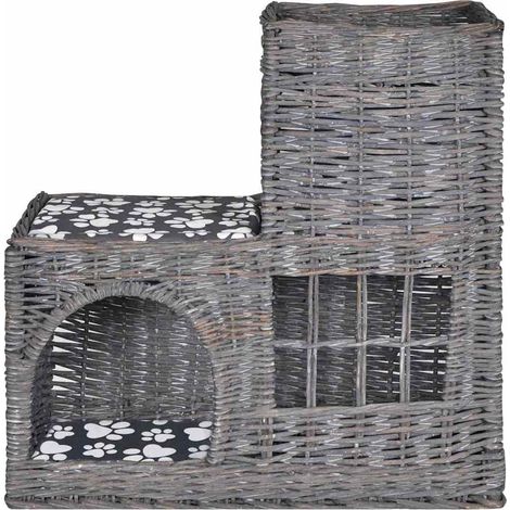 Maison Exclusive - Albero Gatti in Salice Casetta/Cuccia/Castello/Tiragraffi con Cuscino (1/5)