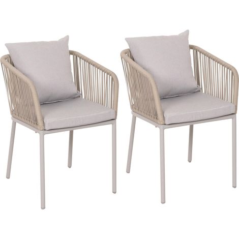 Set de 2 chaises de jardin HWC-N41, chaise d'extérieur avec accoudoirs, résistante aux intempéries aluminium corde tress (1/5)