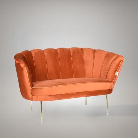 Zweisitzer-Sofa Orel aus Babyface-Velours 09 Rost mit goldenen Füßen H76xB130xT70