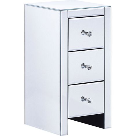 3 Drawer Bedside Table LORRIS Glass Mirrored Silver