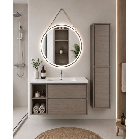 Meuble de salle de bain avec vasque ORIGENBATH ZEUS sans miroir 70x45 cm À droite chêne smoky avec colonne (1/5)