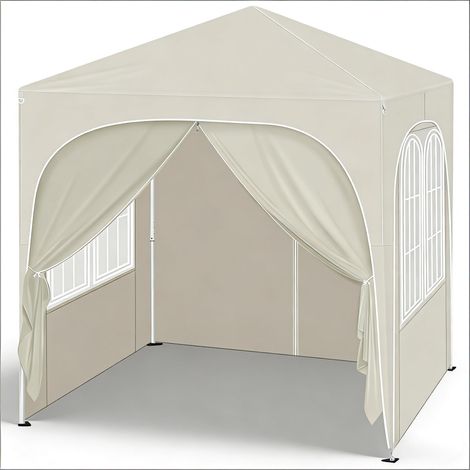 ELVMI Cenador de Jardín Plegable con 4 Paredes Desmontables, Techo Impermeable de Metal y Tejido Oxford Beige 2 x 2 m (1/5)