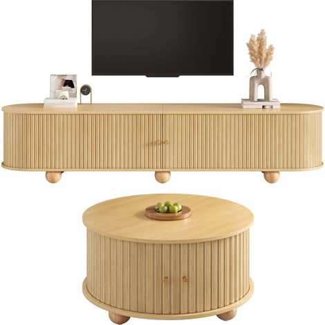 GagaEnsemble table basse ronde et meuble TV MDF relief 180 cm (1/5)