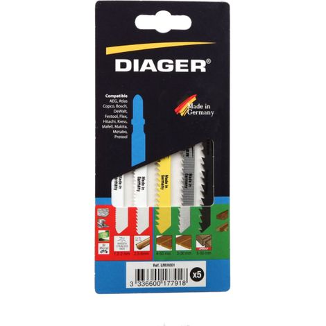 Assortiment 5 Lames de Scie sauteuse bois metal DIAGER (1/3)
