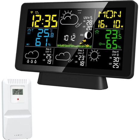 Station météo intelligente WiFi écran couleur avec capteur extérieur et alarme (1/4)