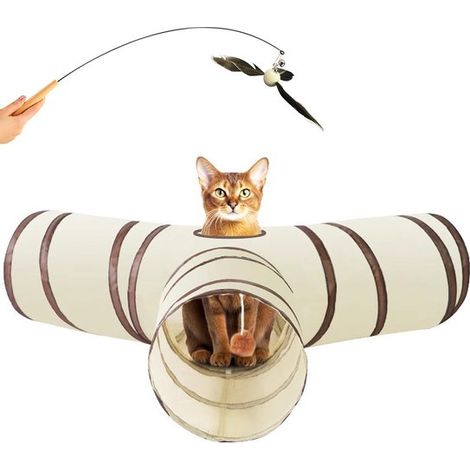 Tunnel pour chat DOWO - Jouets pour chats - Jouets pour chats - Jouets interactifs pour chats - 3 passages - Marron (1/5)