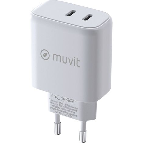 muvit per il caricabatterie Change de Wall 1 Tipo C PD 45W + 1 Tipo C PD 20W White