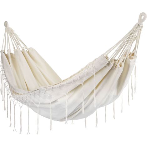 Zweisitzer-Gartenhängematte, Schaukelstuhl, Liegestuhl, 200 x 150 cm, Boho-Beige