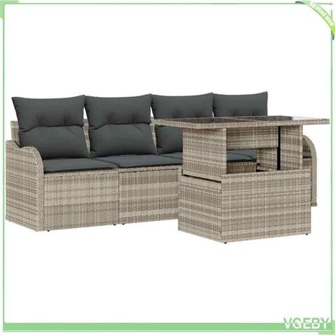 Ensemble canapé de jardin 5 pcs - FAFEICY - 5 pièces - Gris clair - Poly rotin - Table réglable (1/5)