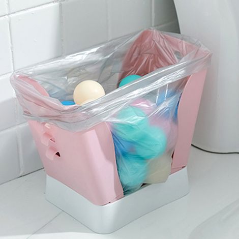 Poubelle extensible pour usage domestique dans les cuisines et les salles de bains, ouverture réglable sur neuf niveaux, populaire sur Douyin (TikTok), rose et blanche. (1/5)