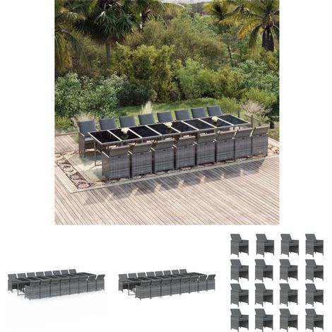 Gartenstuhl - vidaXL 17-tlg. Garten-Essgruppe mit Kissen Grau Poly Rattan - Gartenstühle (1/5)