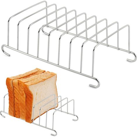 Porte-pain et porte-toasts en acier inoxydable, 15,5 x 9 cm, couleur argentée, forme rectangulaire, pour servir, refroidir et organiser dans la cuisine.-AquaForge (1/5)