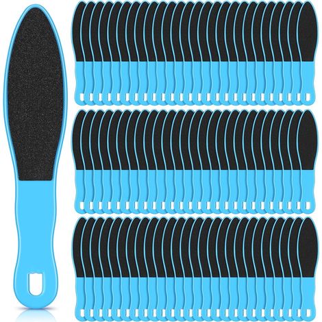 Lot de 100 limes, pieds double face, pédicure, râpe et grattoir, callosités avec manche en plastique, outil pour spa des pieds (bleu) (1/5)