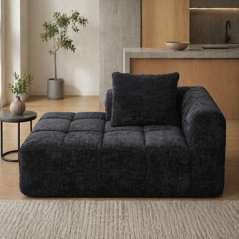 Chaise longue 158x90x60 cm in tessuto ciniglia nero con contenitore FloraGrace (1/5)