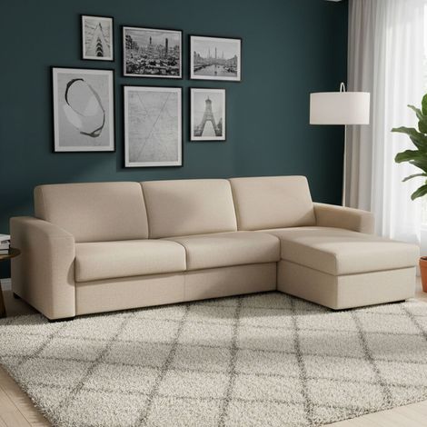 Dmora - Sofa cama Dabakar, Sofá de esquina, 100% Made in Italy, Sofá con apertura giratoria, con contenedor reversible Peninsula, con reposabrazos estándar, Cm 280x95h90, Beige (1/5)
