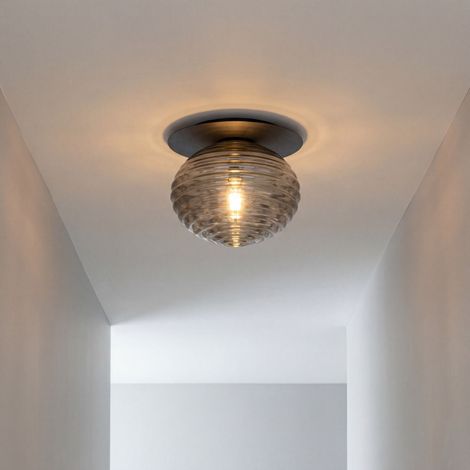 Deckenlampe Schwarz Ø 35 cm rund Rauchglas Metall für E27 Deckenleuchte