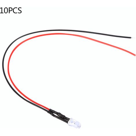 10 x 5 mm 12 V Mehrfarbige LEDs mit 20 cm Kabel, 0,06 W (Grün) - 10er-Packung LEDs für elektronische Schaltungen (1/5)