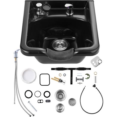 Bac à Shampoing Plastique ABS, Lavabo Lave Cheveux Facile à Installer, Bol à Shampoing de Salon, Évier à Shampoing pour Coiffeurs, Centre de Spa, Salon de Coiffure, Salon de Beauté, Maison, Noir (1/5)