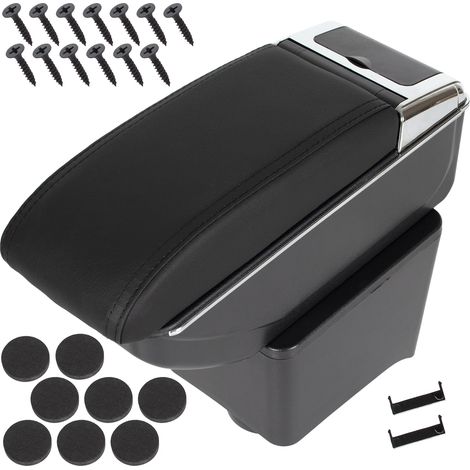 Reposabrazos VW Polo 9N 01-09 con compartimento de almacenamiento, cuero ecológico negro + kit de instalación (1/5)