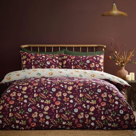 Parure de lit Double réversible avec Housse de Couette et taie d'oreiller Motif citrouilles d'automne Prune (1/5)
