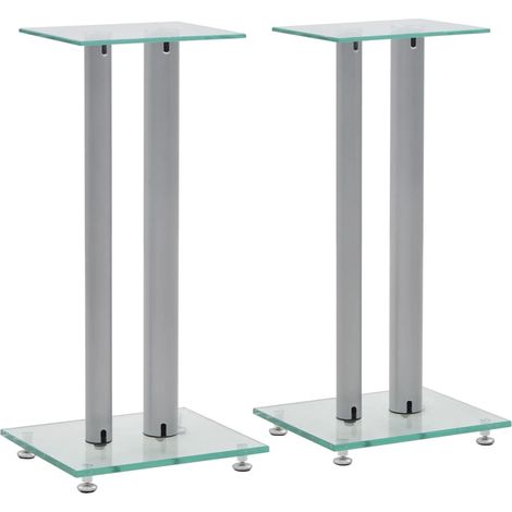 Supports d'enceintes 2 pièces en verre trempé et aluminium argenté, 61 cm - PANGIVO (1/5)