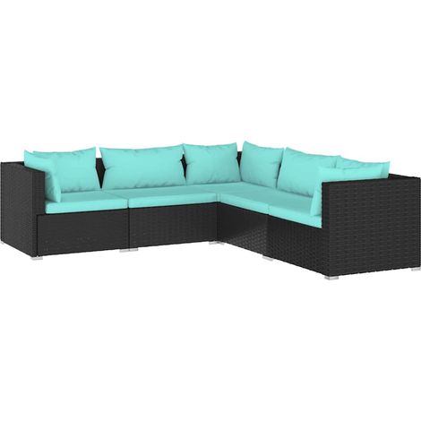 Salon de jardin 5 pcs Contemporain, Ensemble repas de jardin, avec coussins Résine tressée Noir OIB8550E (1/5)