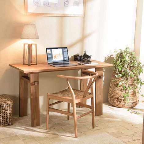 SIXTINE - Bureau 140x60cm en bois de teck recyclé (1/5)