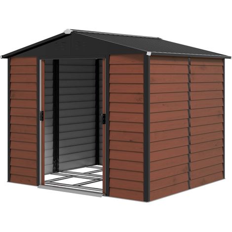 Cobertizo para herramientas de 4,4 m², cobertizo para jardín con techo inclinado, puerta corredera, cimentación, 240 x 206 x 198 cm, cobertizo para herramientas de acero galvanizado, resistente a la i
