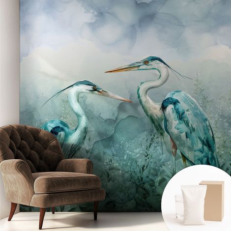 Fototapete Tapete Vliestapete mit Kleber Büro Wandgestaltung - Wanddekoration Wohnzimmer Vögel in der Natur 250x250 cm (1/5)