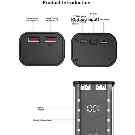 Boîtier de batterie externe DIY 21700 compatible avec 4 batteries 21700, PD20W, écran LED, coque de rangement transparente pour batteries A (1/5)